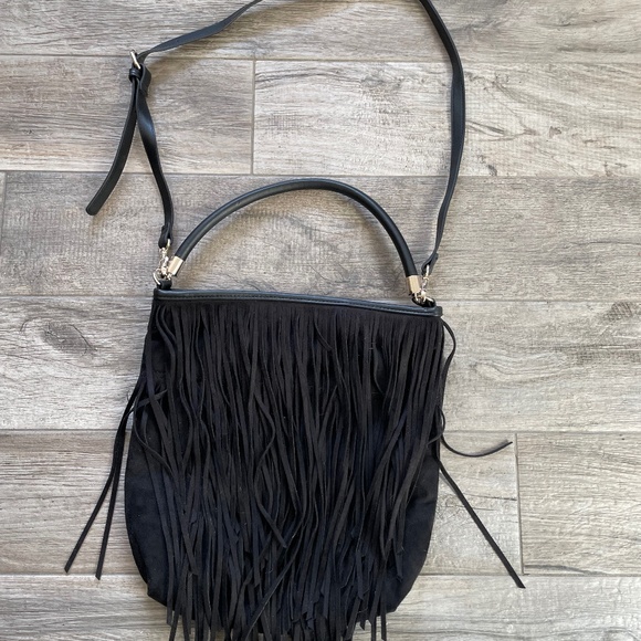 Express Handbags - ❤️ EXPRESS BLACK FRINGE SUEDE SATCHEL PURSE BAG